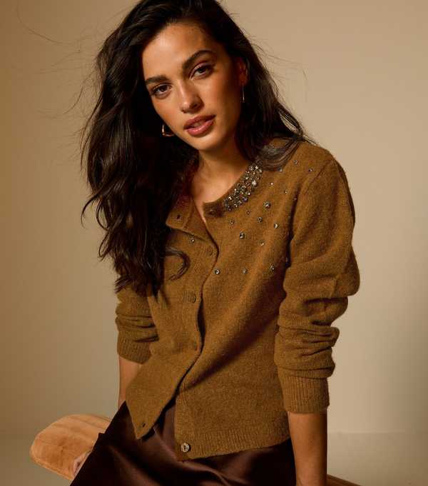new look Tan Diamanté Embellished Cardigan