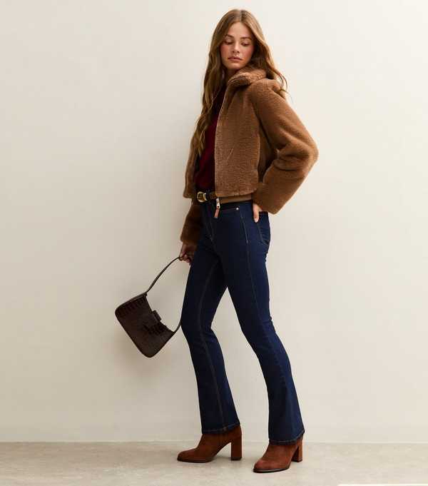 New Look Tan Faux Fur Bomber Jacket