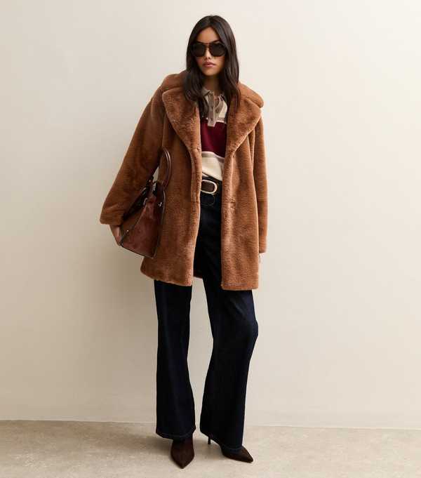 New Look Tan Faux Fur Midi Coat