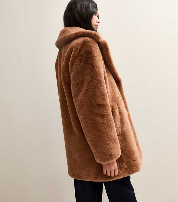 New Look Tan Faux Fur Midi Coat