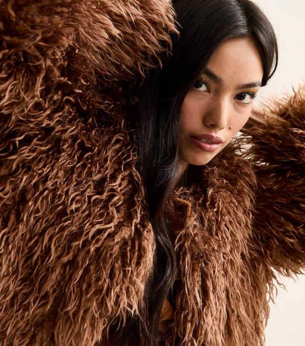 New Look Tan Fur Midi Coat