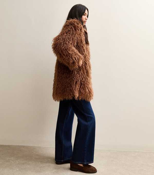 New Look Tan Fur Midi Coat