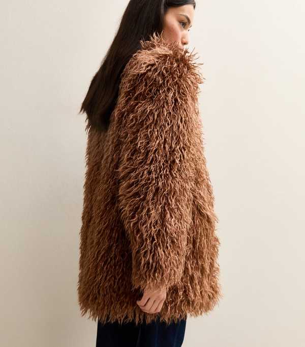 New Look Tan Fur Midi Coat