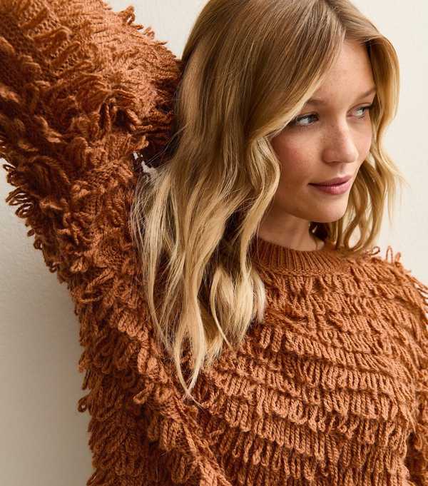 New Look Tan Looped Fringe Jumper