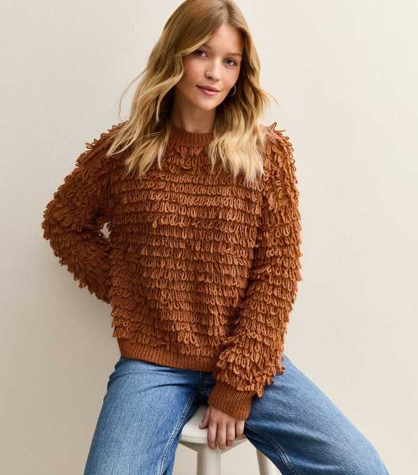 new look Tan Looped Fringe Jumper