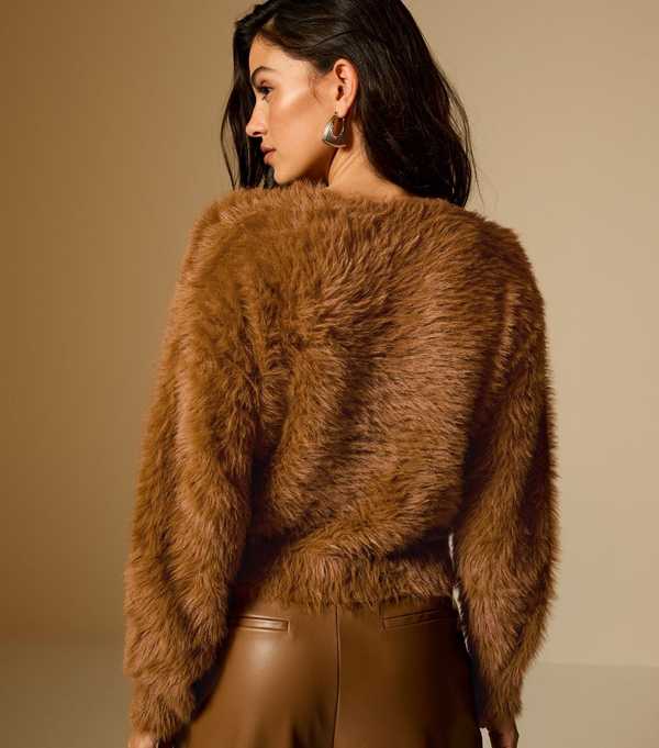New Look Tan Super Fluffy Button Up Cardigan