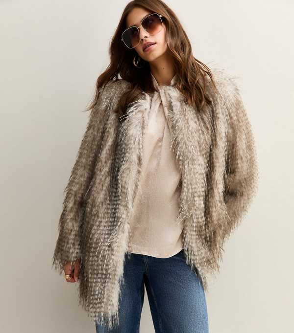 New Look White Faux Fur Midi Coat