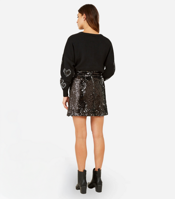 New Look Yumi Black Sequin Mini Skirt
