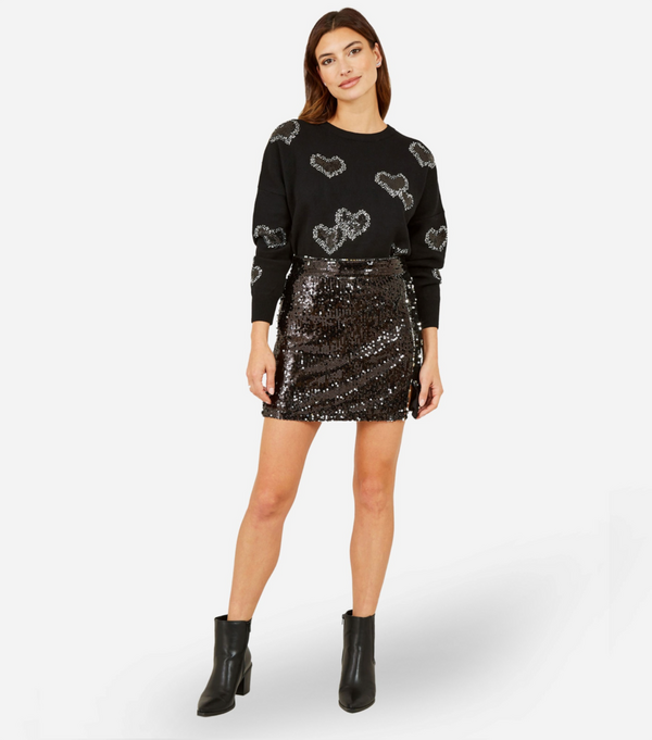 new look Yumi Black Sequin Mini Skirt