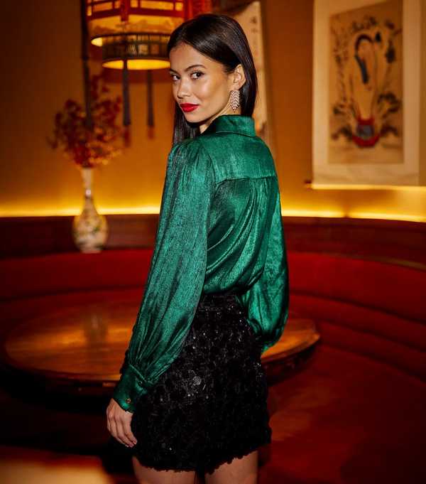 New Look Yumi Green Metallic Relaxed Shirt