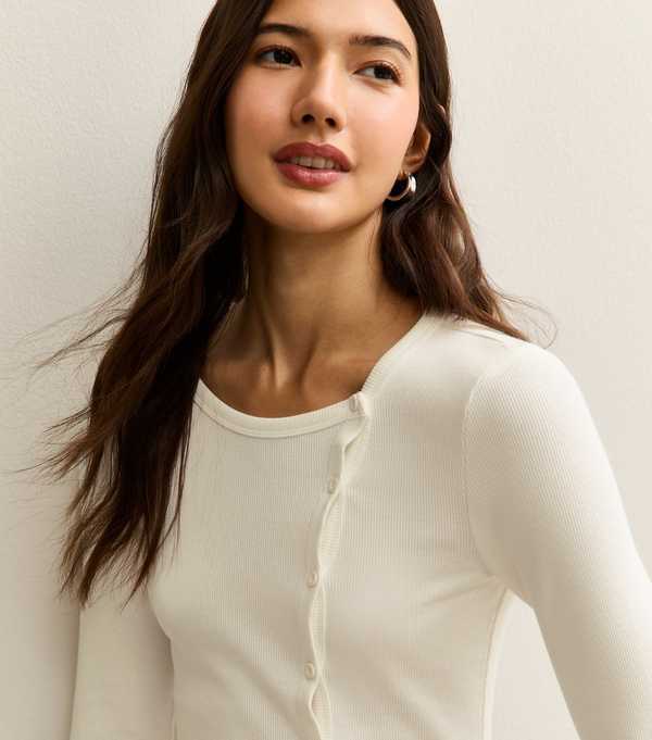 New Look Off White Asymmetric Button Long Sleeve Top