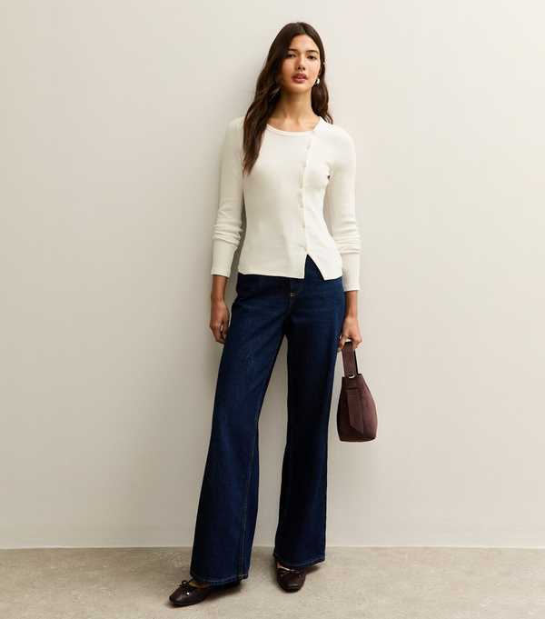 New Look Off White Asymmetric Button Long Sleeve Top