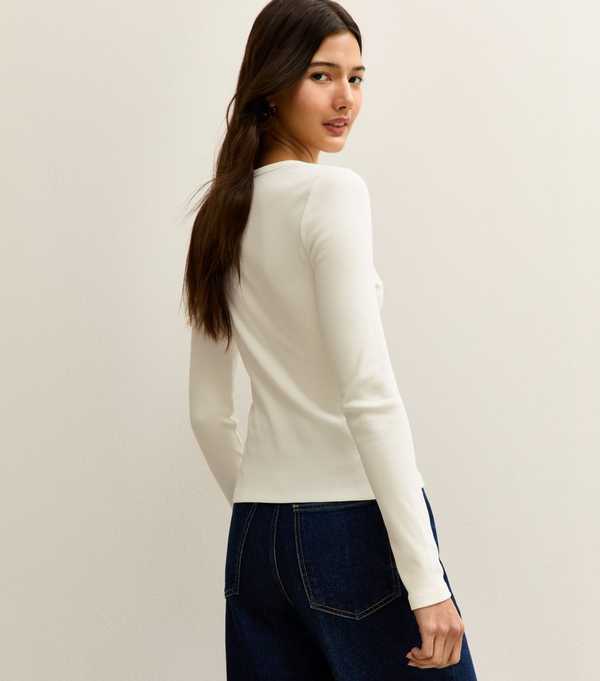 New Look Off White Asymmetric Button Long Sleeve Top