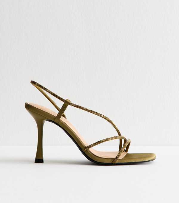 New Look Olive Green Asymmetric Strap Stiletto Heel Sandals