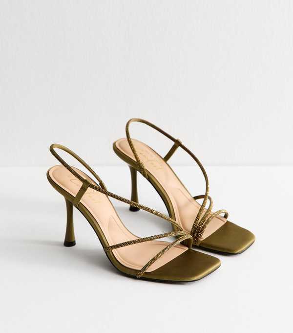 New Look Olive Green Asymmetric Strap Stiletto Heel Sandals