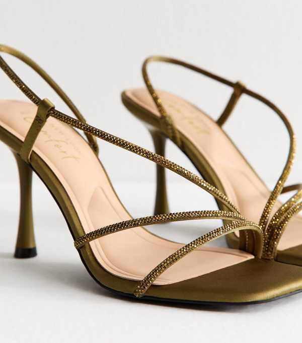 New Look Olive Green Asymmetric Strap Stiletto Heel Sandals