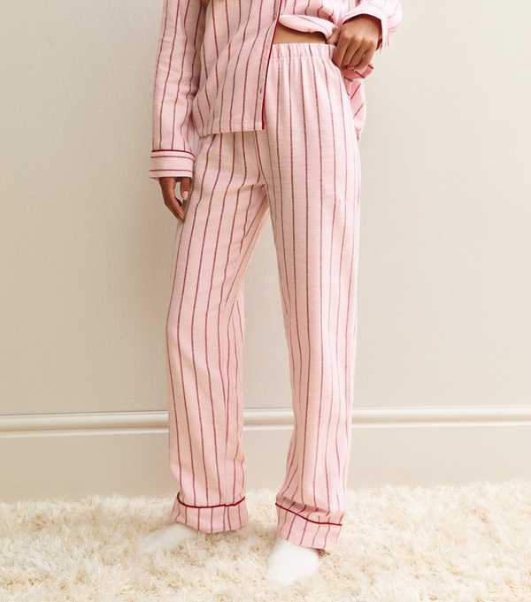 New Look Pale Pink Pinstripe Long Sleeve Shirt And Trousers Pyjama Set