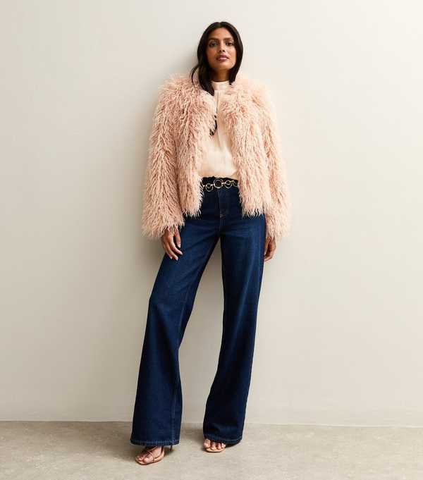 New Look Pale Pink Shimmer High Neck Bubble Hem Blouse