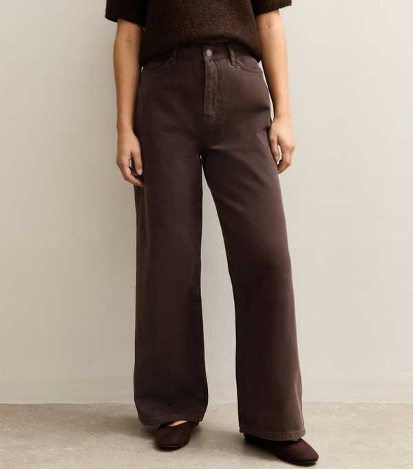 New Look Petite Brown Adalae High Waisted Wide Leg Jeans