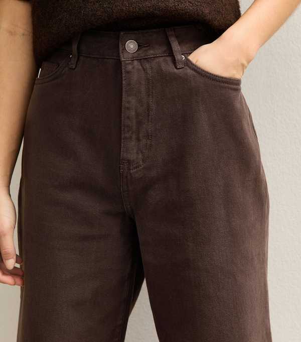 New Look Petite Brown Adalae High Waisted Wide Leg Jeans