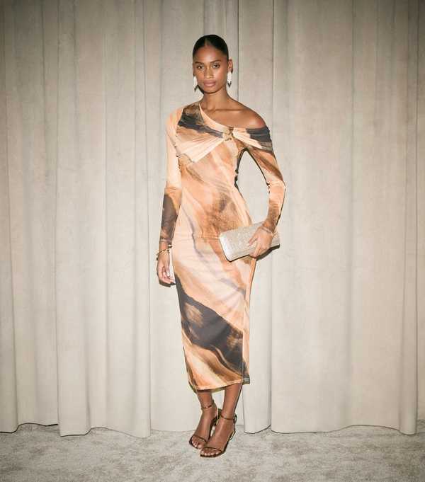 new look Pink and Grey Mesh Marble Print Midi Dress