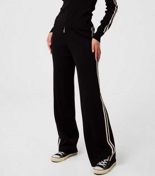New Look Pink Vanilla Black Contrast Stripe Wide Leg Trousers