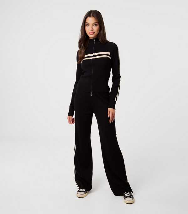 new look Pink Vanilla Black Contrast Stripe Wide Leg Trousers