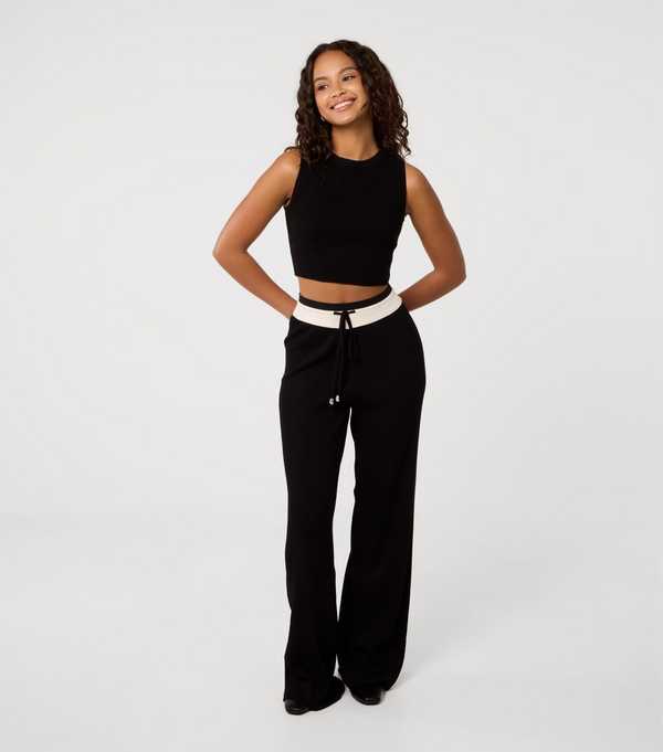 new look Pink Vanilla Black Contrast Waistband Wide Leg Joggers