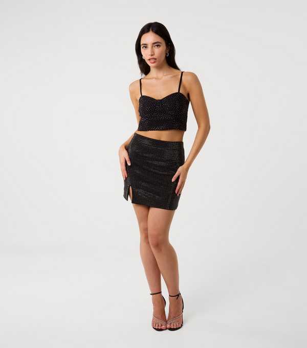 new look Pink Vanilla Black Diamante Embellished Side Split Skirt