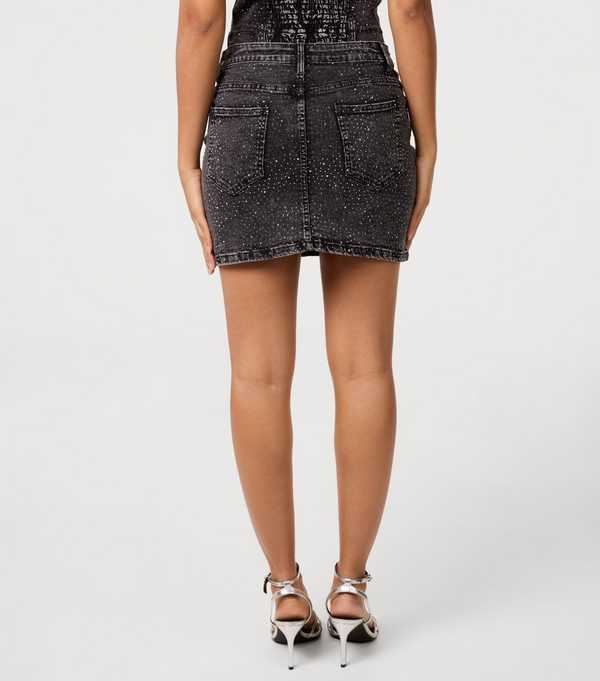 New Look Pink Vanilla Black Rhinestone Embellished Denim Skirt