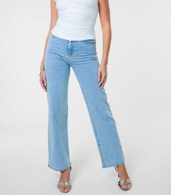New Look Pink Vanilla Blue Diamante Embellished Jeans