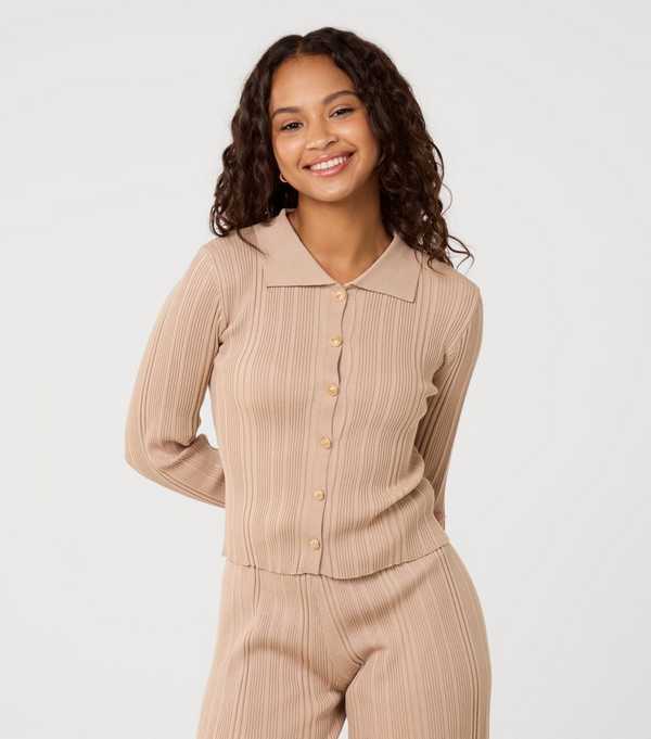 New Look Pink Vanilla Light Brown Textured Shirt And Trousers Set