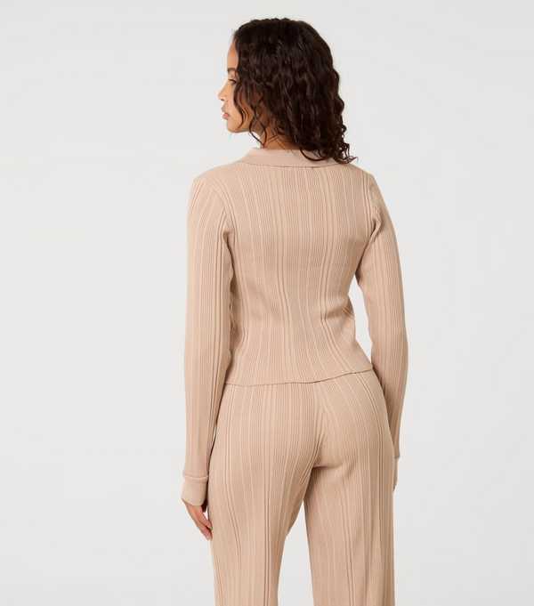 New Look Pink Vanilla Light Brown Textured Shirt And Trousers Set