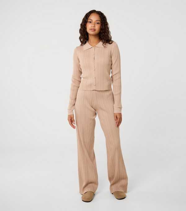 new look Pink Vanilla Light Brown Textured Shirt and Trousers Set