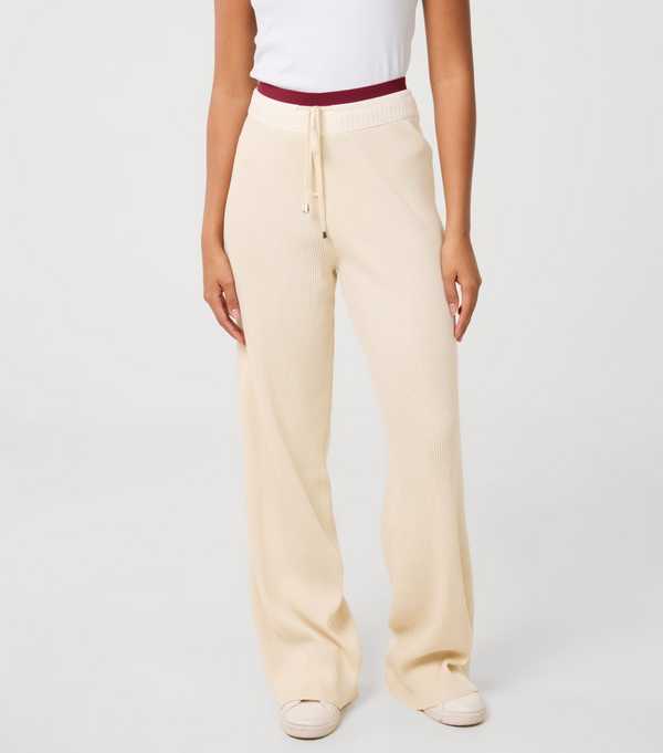 New Look Pink Vanilla Of White Contrast Waistband Wide Leg Joggers