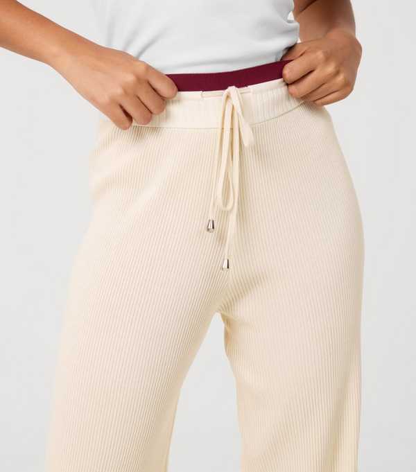 New Look Pink Vanilla Of White Contrast Waistband Wide Leg Joggers