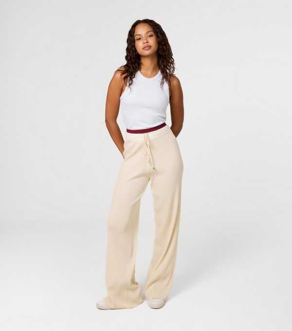 new look Pink Vanilla Of White Contrast Waistband Wide Leg Joggers
