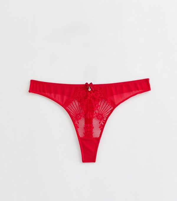 New Look Red Floral Lace Panelled Diamante Charm Thong