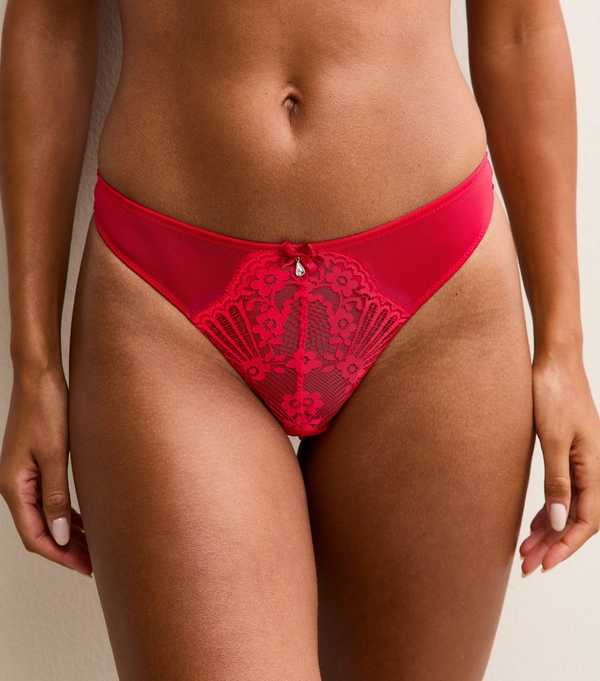 new look Red Floral Lace Panelled Diamante Charm Thong