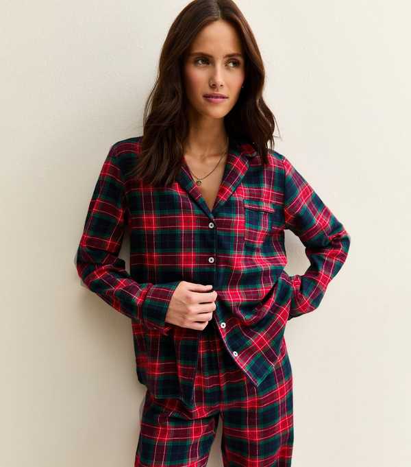 New Look Red Woven Check Pattern Revere Collar Pyjama Set