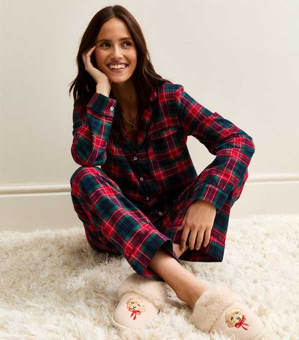new look Red Woven Check Pattern Revere Collar Pyjama Set