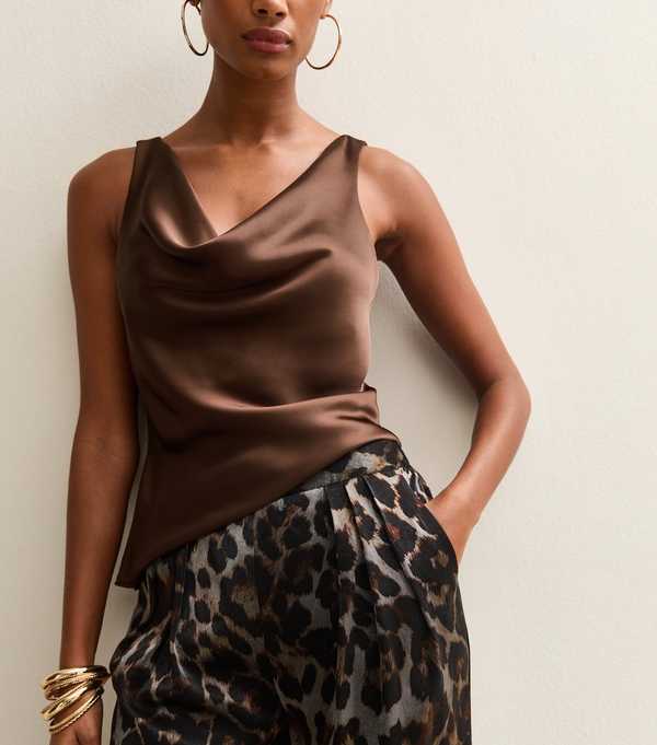 New Look Silver Soft Touch Animal Print Wide Leg Trousers