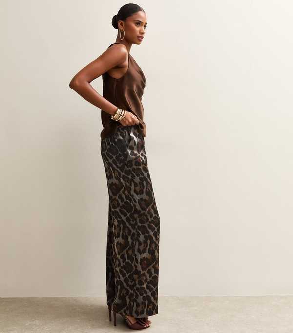 New Look Silver Soft Touch Animal Print Wide Leg Trousers