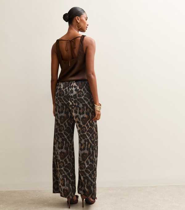 New Look Silver Soft Touch Animal Print Wide Leg Trousers