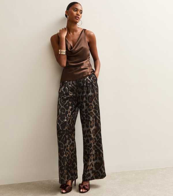 new look Silver Soft Touch Animal Print Wide Leg Trousers