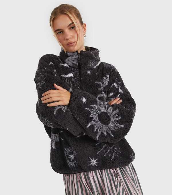 New Look Skinnydip Black Celestial Pattern Fleece Sweatshirt