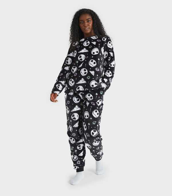 New Look Skinnydip Black Jack Skellington Fleece Pyjama Set