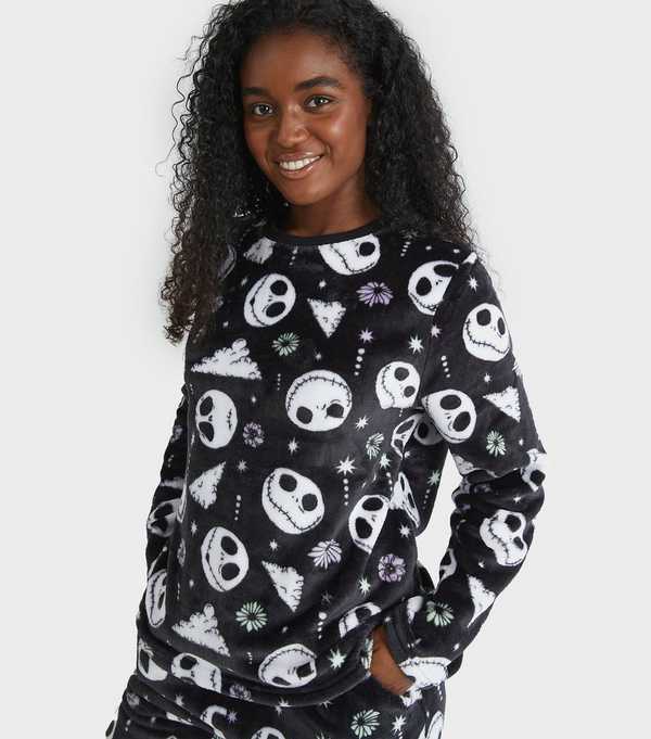 New Look Skinnydip Black Jack Skellington Fleece Pyjama Set