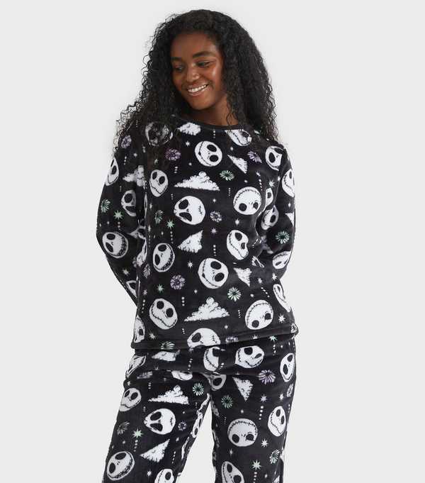 new look Skinnydip Black Jack Skellington Fleece Pyjama Set