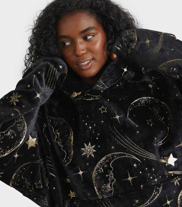 New Look Skinnydip Gold Celestial Pattern Blanket Hoodie